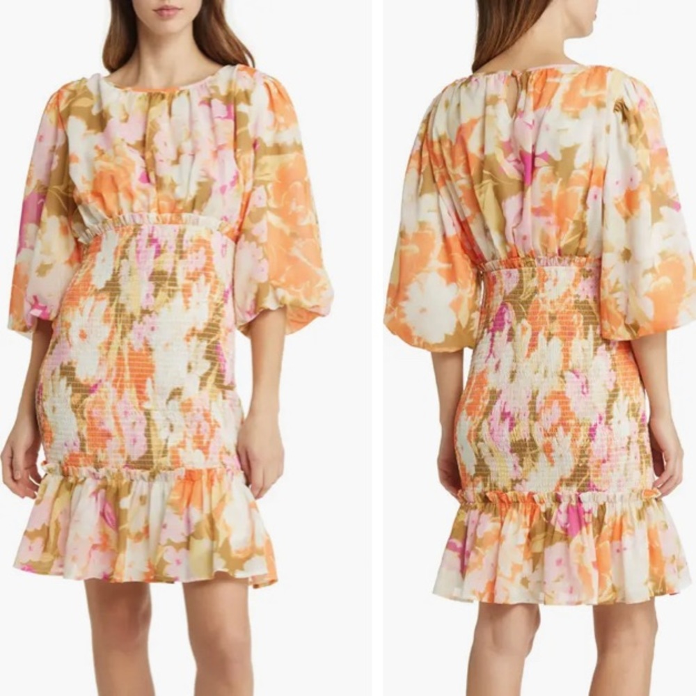 Rachel Parcell Floral Smocked Chiffon Dress